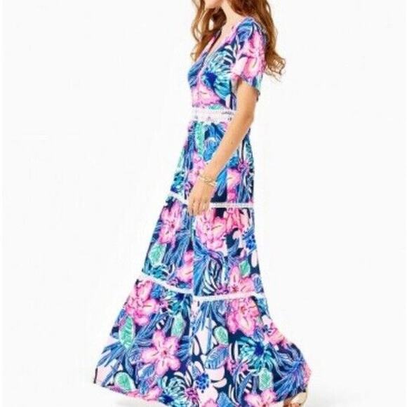 Lilly Pulitzer Women's Maribella Colorful Sugar Mambo Print Maxi Dress Size 0 - Picture 1 of 8